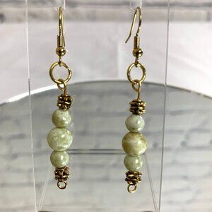 Reimagined Serpentine Stone Gold Plated Hook Earrings